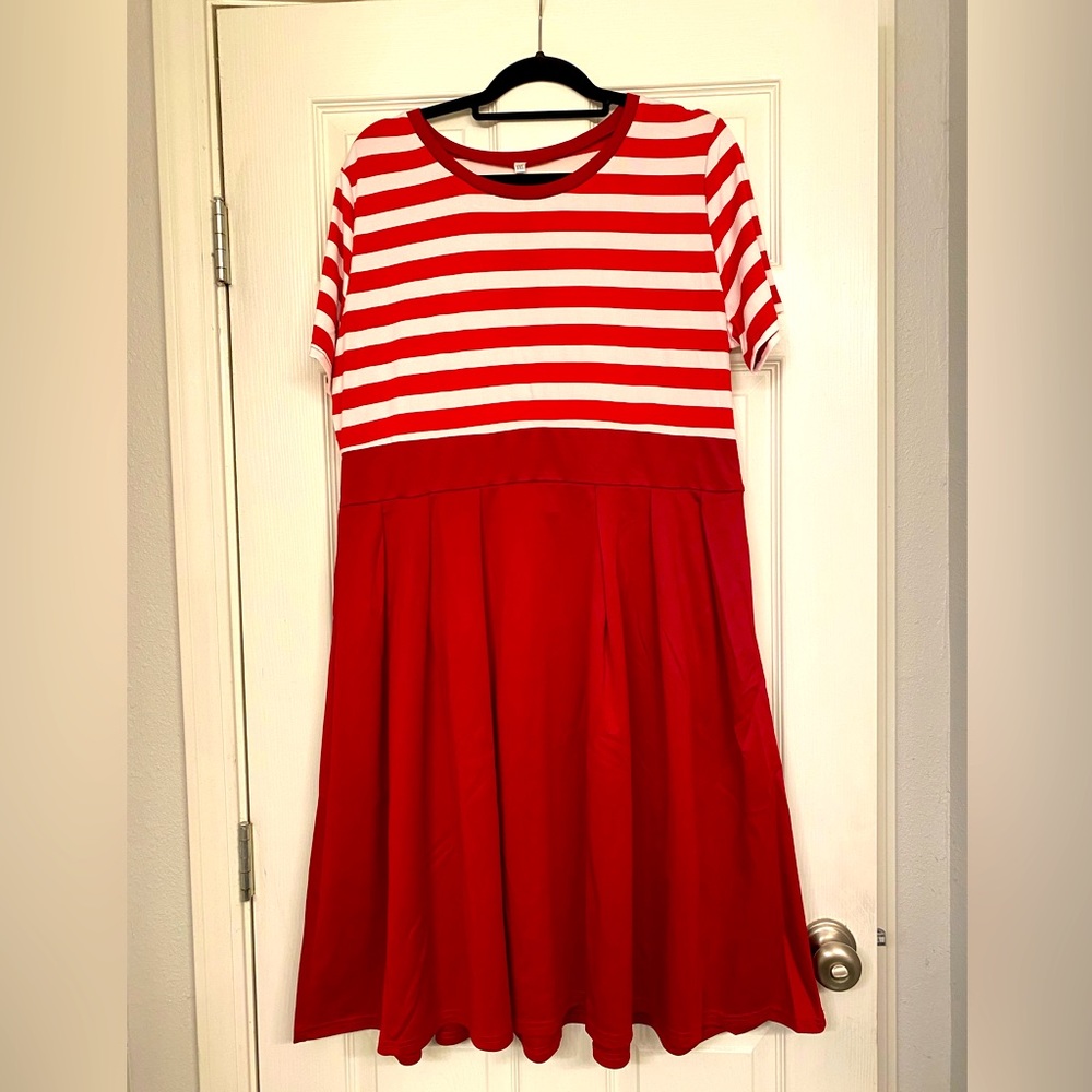 Red and white striped dress